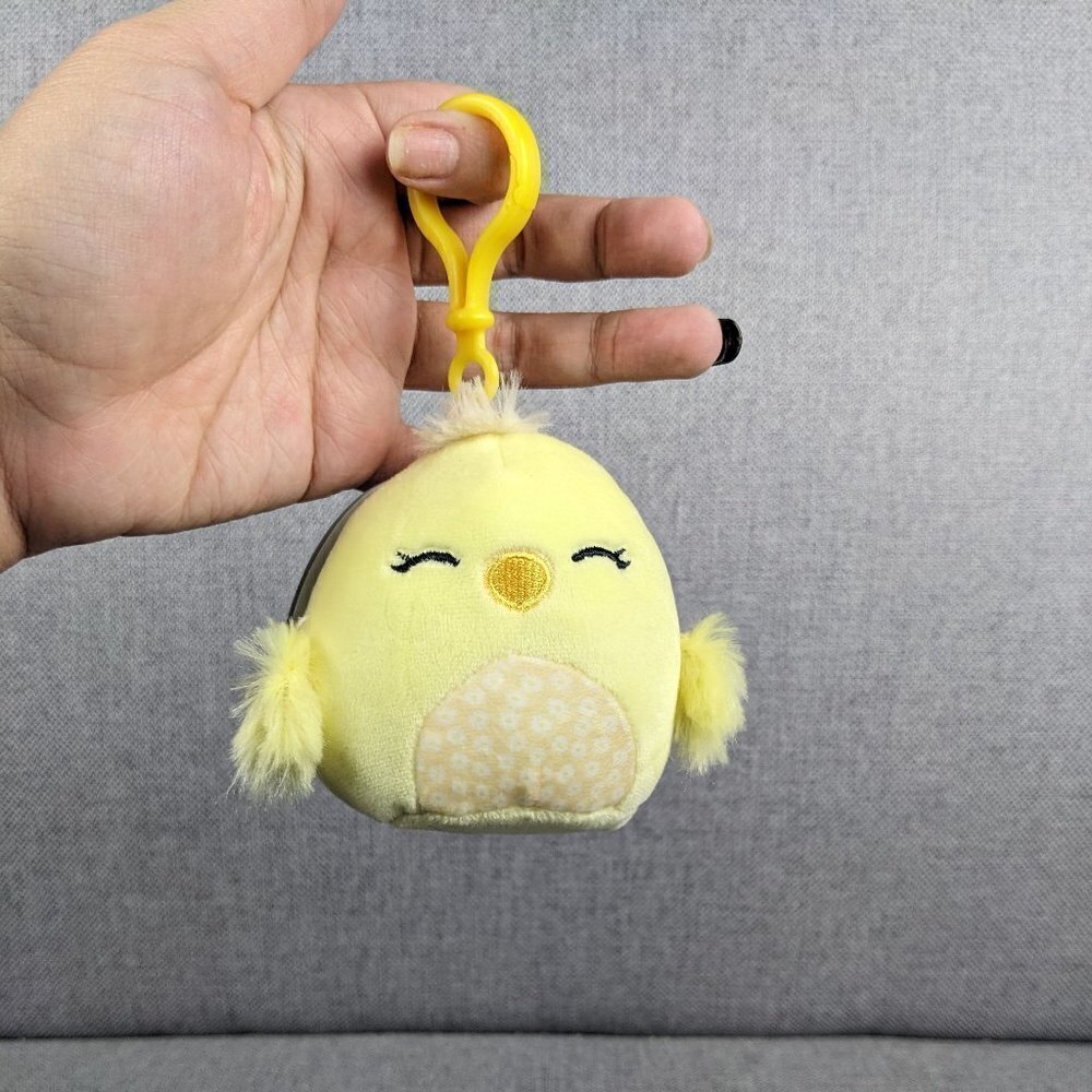 Squishmallows Aimee the Yellow Chick with Floral Belly 3" Clip Keychaing